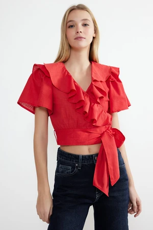 Trendyol Red Ruffle and Tie Detail Woven Blouse