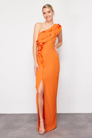 Trendyol Orange Flounced Single Sleeve Woven Long Evening Dress