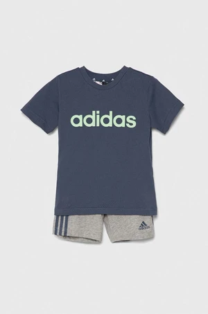 Dětská bavlněná souprava adidas šedá barva