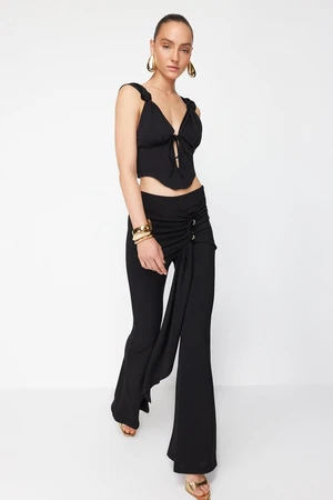 Trendyol X Zeynep Tosun Black Knitted Trousers with Accessory Detail