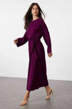 Trendyol Purple Belted Woven Crinkle Dress