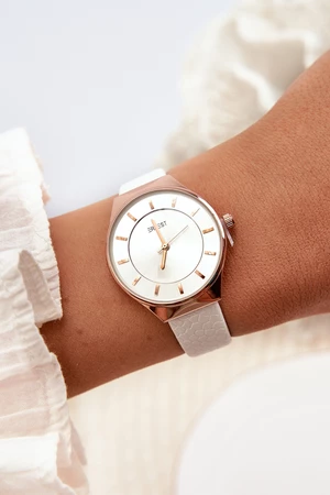 Women's watch with an eco leather strap, white Ernest