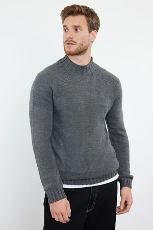 Trendyol Anthracite Slim Fit Half Turtleneck Raglan Sleeve Plain Basic Knitwear Sweater