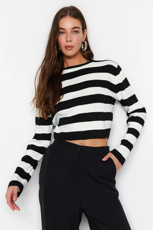 Trendyol Black Crop Basic Striped Knitwear Sweater