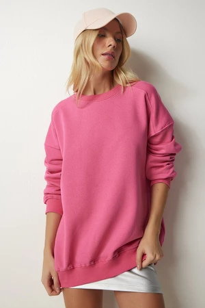 Happiness İstanbul Women's Pink Raised Oversize Sweatshirt