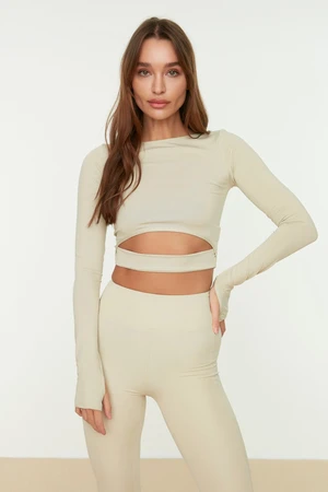 Trendyol Kameninový Crop Top s výrezom a detailmi otvorov na palce