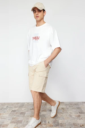 Trendyol Stone Relaxed Cut Denim Jeans Shorts with Cargo Pocket & Bermuda