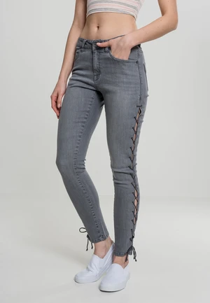 Women's denim pants Lace Up Skinny - grey