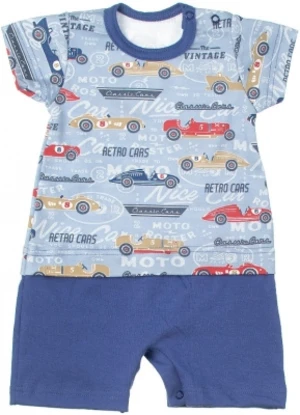 MBaby Bavlněné body s nohavičkami Retro Cars - jeans, vel. 62 (2-3m)