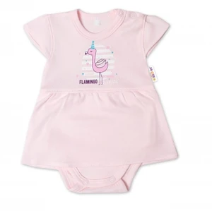 Baby Nellys Bavlněné kojenecké sukničkobody, kr. rukáv, Flamingo - sv. růžové, vel. 80 (9-12m)