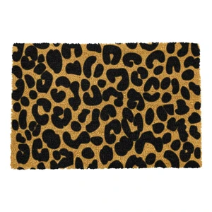 Čierna rohožka z prírodného kokosového vlákna Artsy Doormats Leopard, 40 x 60 cm