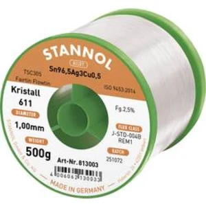 Bezolovnatý pájecí cín Stannol Kristall 611 Fairtin, bez olova, 500 g, 1 mm