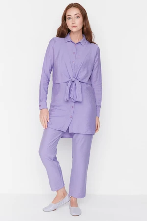 Trendyol Lilac Tie Waist Detail Shirt-Pants Woven Suit