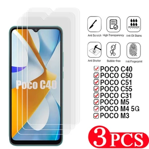 3Pcs Tempered glass For xiaomi Poco M5 C50 C51 C55 screen protector For Poco F5 Pro C40 M4 5G M3 C31 protective film Smartphone