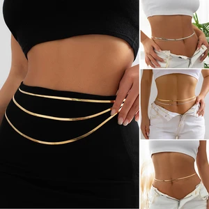 Simple Beach Bikinis Decor Body Chain Waist Belly Belt Waist Jewelry Waist Chain Simple Hip Hop Flat Snake Chain Sexy Body Chain