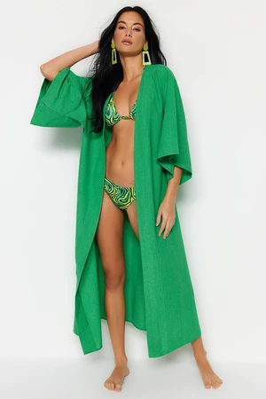 Trendyol Green Belted Maxi Woven Linen Look Kimono & Kaftan