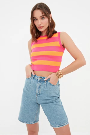 Trendyol Fuchsia Crop Striped Knitwear Blouse