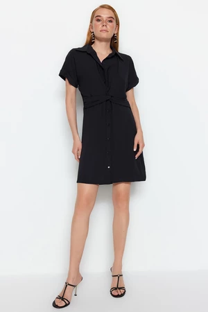 Trendyol Black Waist részletesen kidolgozott inggalléros mini szőtt ruha