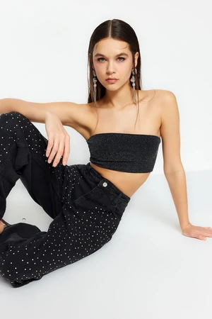 Trendyol Anthracite Crop Shiny Knitted Bustier