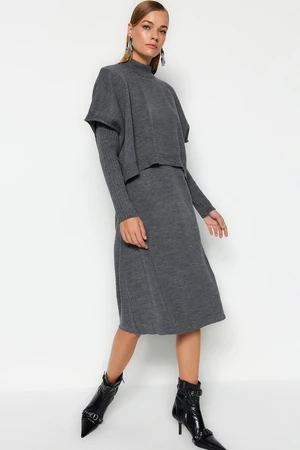 Trendyol Anthracite Midi Knitwear Super Wide Pattern Sweater Dress