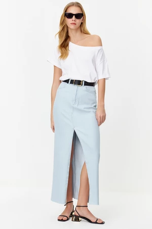 Trendyol Light Blue Slit High Waist Maxi Denim Skirt