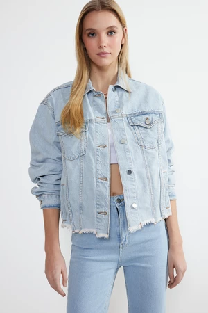 Trendyol Light Blue Oversize Tassel Detailed Denim Jacket