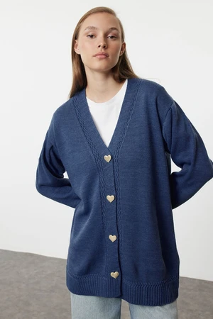 Trendyol Indigo Heart Button Knit Cardigan