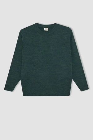 DEFACTO Boy Khaki Crew Neck Basic Plain Knitwear Sweater