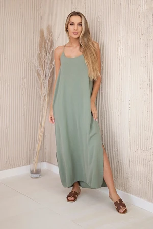 Long dress with straps light khaki