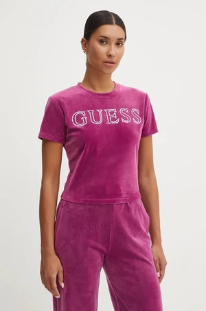 Velúrové tričko Guess COUTURE fialová farba, V4BI29 KBXI2