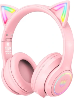 Onikuma B90 RGB Cat Ear Bluetooth Wireless Gaming Headset Růžová PC sluchátka