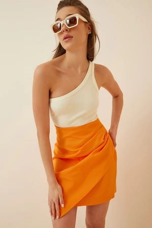 Happiness İstanbul Women's Orange Draped Knitted Mini Skirt