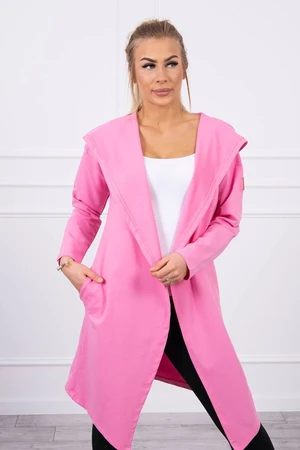 Long cardigan with hood light pink