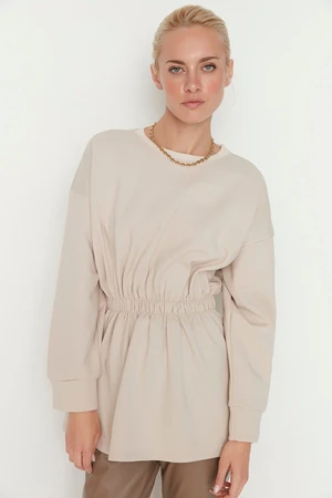 Trendyol Beige Ruffle Detailed Knitted Sweatshirt with Fleece Inside