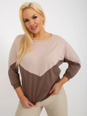 Základní béžová a hnědá bavlněná halenka plus size