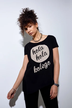 Loose T-shirt with a long back black