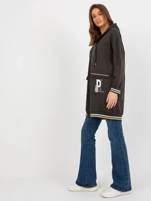 Khaki long zip-up sweatshirt with appliqué and inscriptions