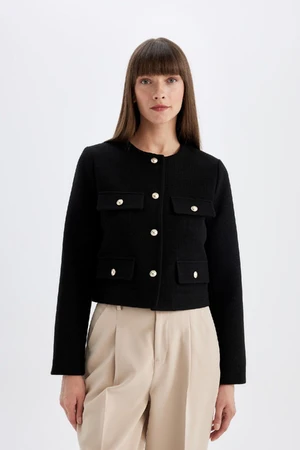 DEFACTO Crop Crew Neck Button-Down Blazer Jacket