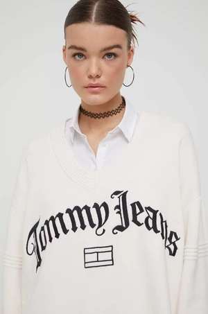 Svetr Tommy Jeans dámský, béžová barva, DW0DW16530