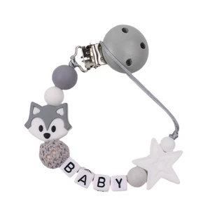 Personalized Name Baby Pacifier Chain Wood Clip Mini Fox Silicone Beads Teether Anti-lost Pacifier Chain Baby Product