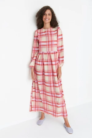 Trendyol Orange Checkered Woven Dress