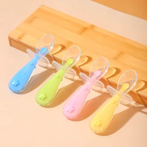 Babies Training Spoon With Suction Cup Children Tableware Infant Feeding Liquid Silicone Non-slip Baby Spoon Utensils