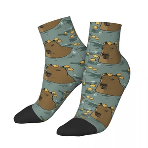 Funny Men's Ankle Socks Bath Capybara Harajuku Seamless Crew Sock Gift Pattern Printed