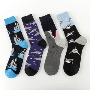 MODA MULAYA Happy Socks Men/Women New Shark Theme Big Shark Fish Group Outdoor Leisure Sports Entertainment Funny Socks Trendy