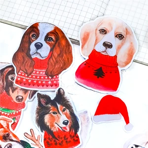 18PCS DIY Scrapbooking Hand-painted Christmas Dog Animal Stickers Crafts Book Student Label Decorative Sticker DIY Stationery