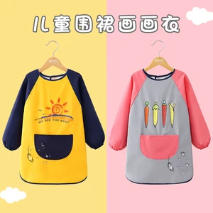 Cute Cartoon Infant Eating Bib Burp Cloths Painting Drawing Apron Long Sleeved Waterproof Children's Overalls Raincoat Supplies