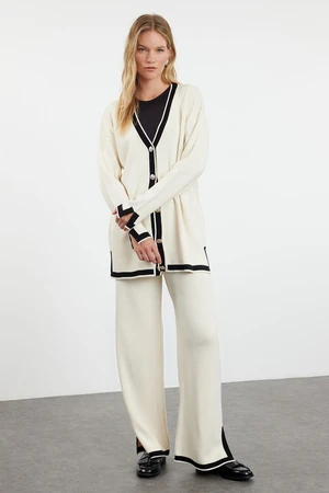 Trendyol Stone Color Blocked Knitwear Cardigan Trousers Bottom-Top Set