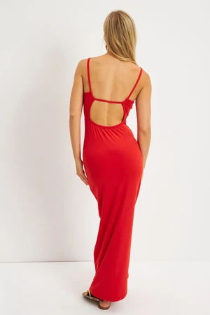 Cool & Sexy Women's Red Back Low-cut Midi Dress