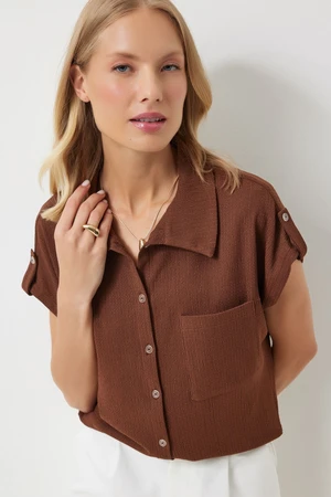 Happiness İstanbul Women's Brown Pocket Comfortable Knitted Shirt