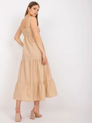 Beige maxi dress RUE PARIS on hangers with frills